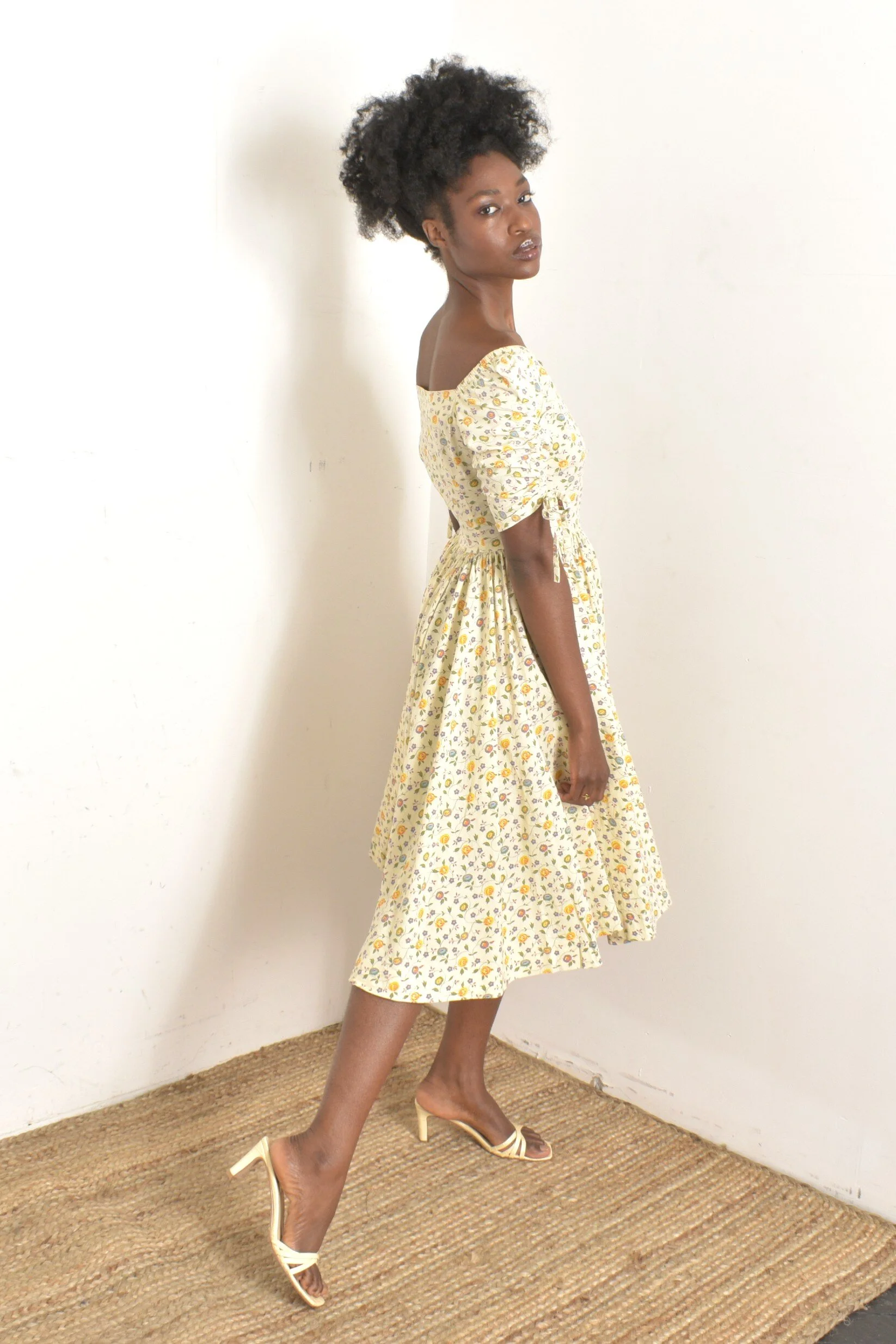 1950s Off-Shoulder Floral Dress-S/M — La Poubelle Vintage